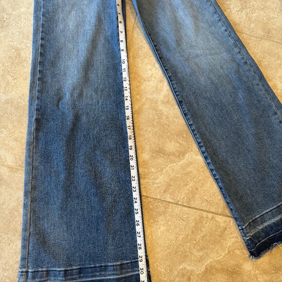 RISEN Medium Wash Ombre Hem Patch Pocket Wide Leg Jeans - Picture 7 of 9